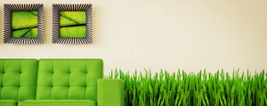 Превью обои диван, трава, интерьер, зелень, картины