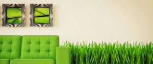 Превью обои диван, трава, интерьер, зелень, картины