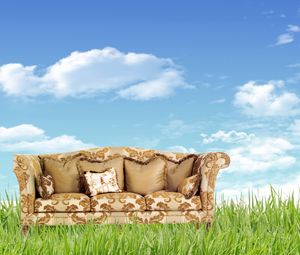 Превью обои диван, трава, природа, мебель