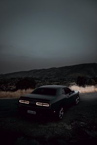 Превью обои dodge challenger, dodge, автомобиль, черный, фонари, ночь