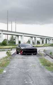 Превью обои dodge challenger, dodge, автомобиль, черный, вид спереди