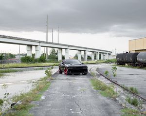 Превью обои dodge challenger, dodge, автомобиль, черный, вид спереди