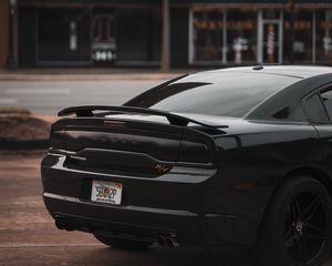 Превью обои dodge charger, автомобиль, вид сзади, черный