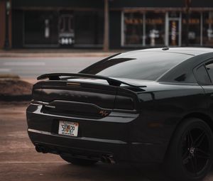 Превью обои dodge charger, автомобиль, вид сзади, черный