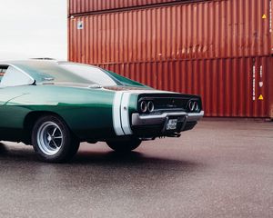 Превью обои dodge charger, dodge, автомобиль, зеленый, ретро