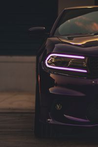 Превью обои dodge charger, фара, автомобиль, фиолетовый, свет