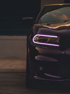 Превью обои dodge charger, фара, автомобиль, фиолетовый, свет