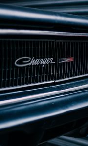 Превью обои dodge charger, передний бампер, логотип