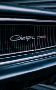 Превью обои dodge charger, передний бампер, логотип