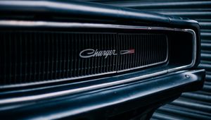 Превью обои dodge charger, передний бампер, логотип