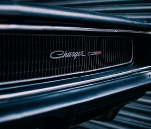 Превью обои dodge charger, передний бампер, логотип