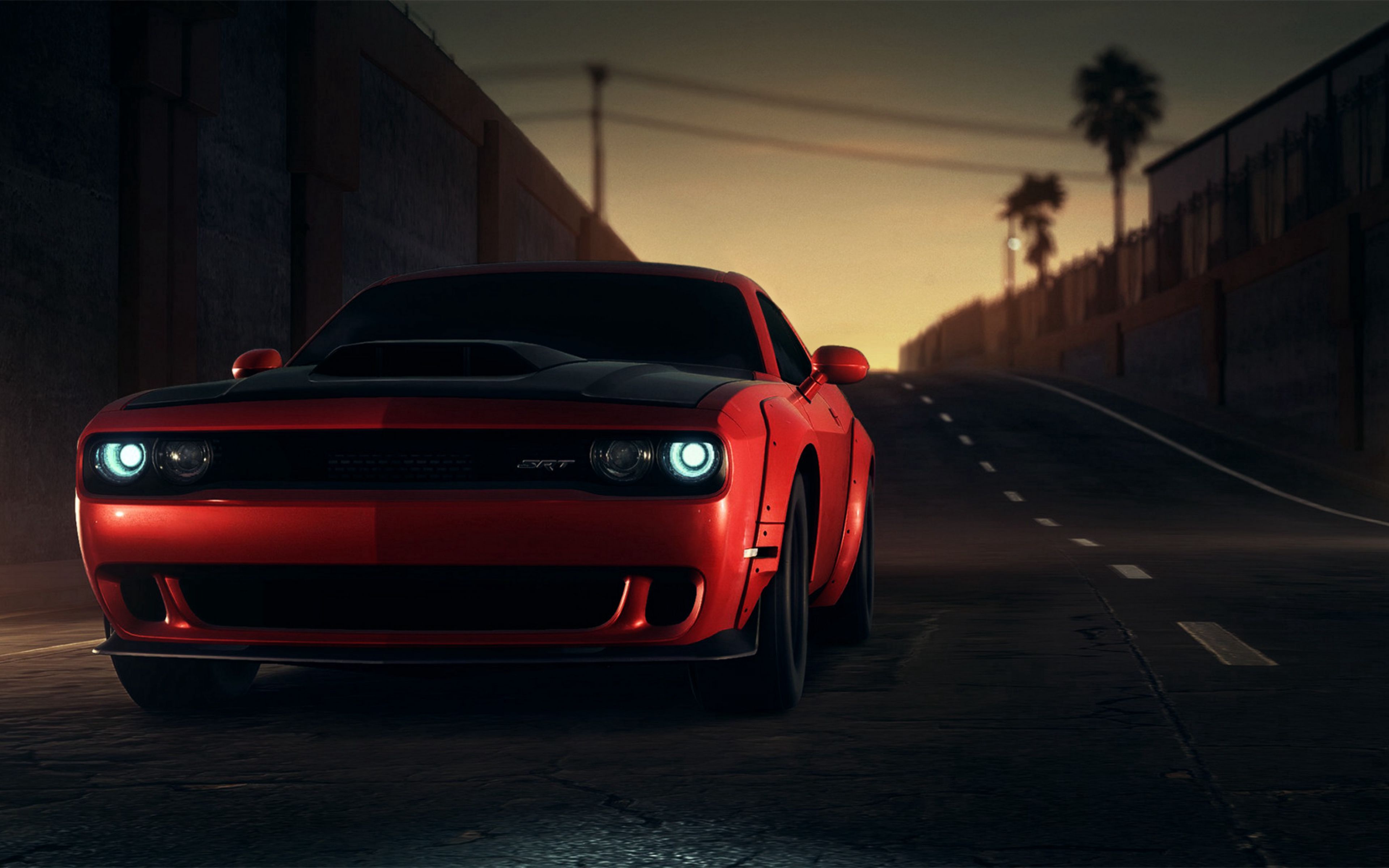 Dodge Challenger srt красные фары