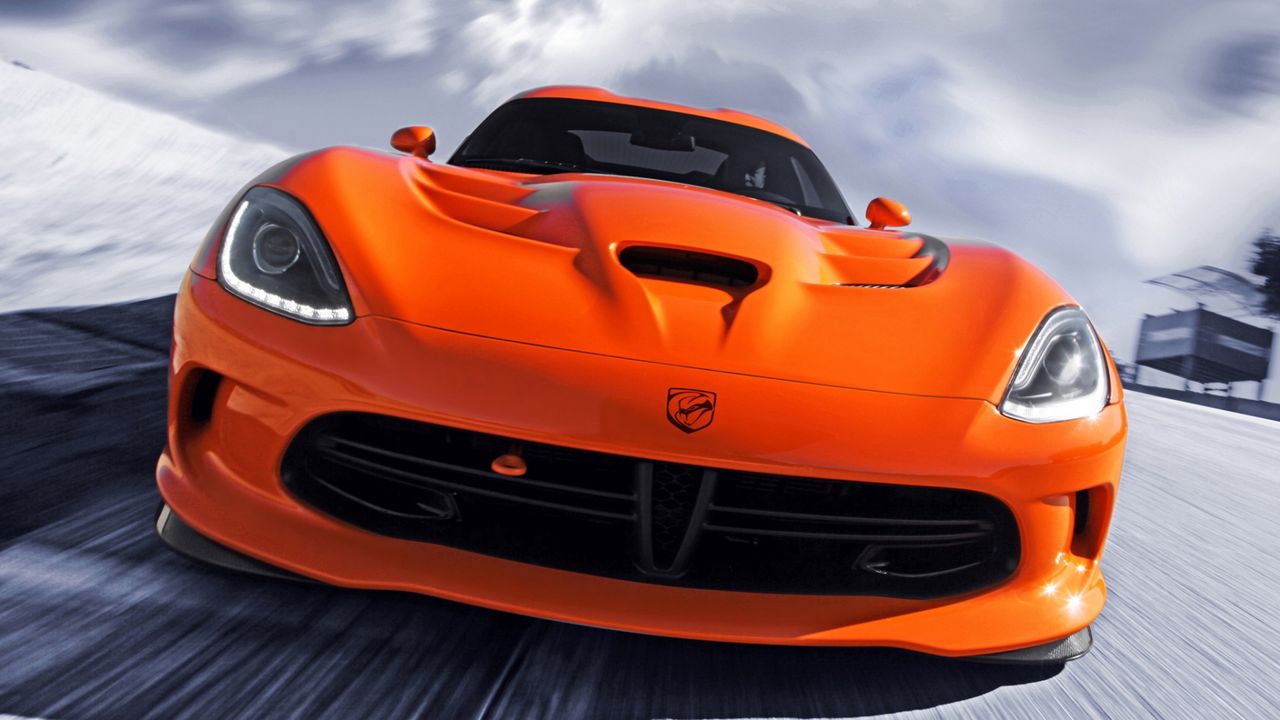 Обои dodge, srt, viper, ta, оранжевый, передний бампер