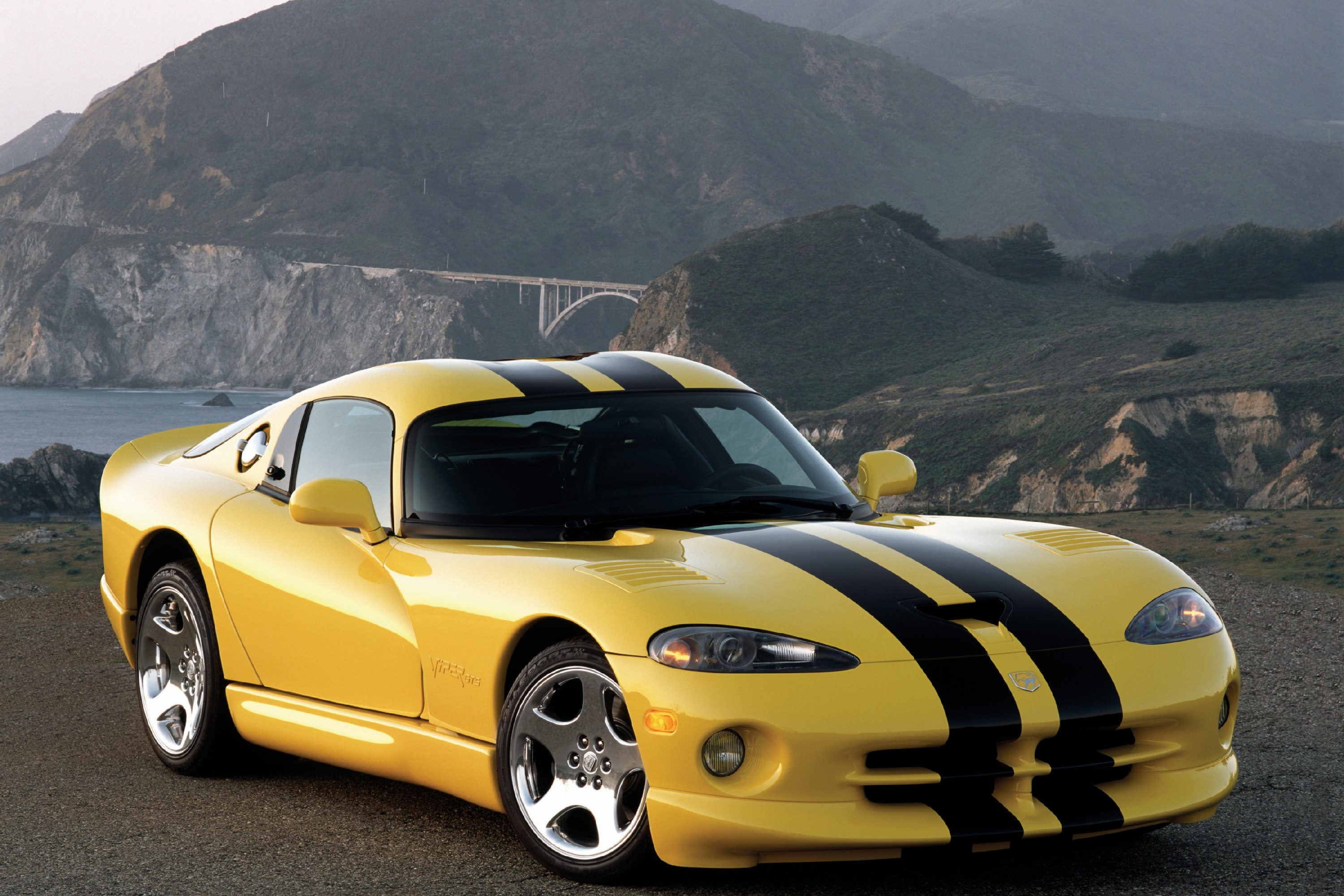 3000x2000 Обои dodge viper, gts, желтый, вид сбоку.