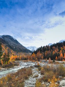 Превью обои долина, деревья, горы, река