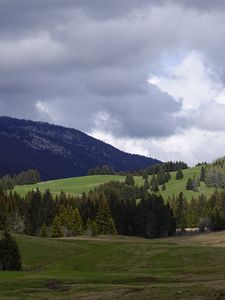 Превью обои долина, холмы, деревья, пейзаж