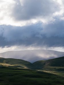 Превью обои долина, холмы, облака, пейзаж