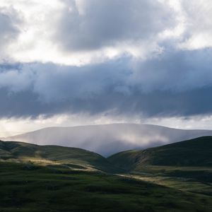 Превью обои долина, холмы, облака, пейзаж