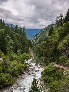 Превью обои долина, река, деревья, горы