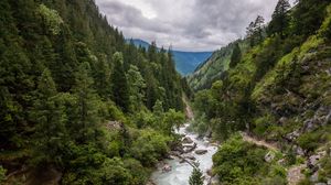 Превью обои долина, река, деревья, горы