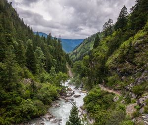 Превью обои долина, река, деревья, горы