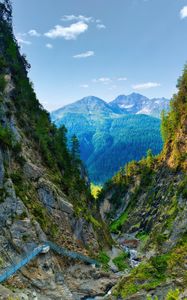 Превью обои долина, тропа, горы, деревья, природа