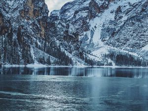 Превью обои доломитовые альпы, горы, река, горный массив