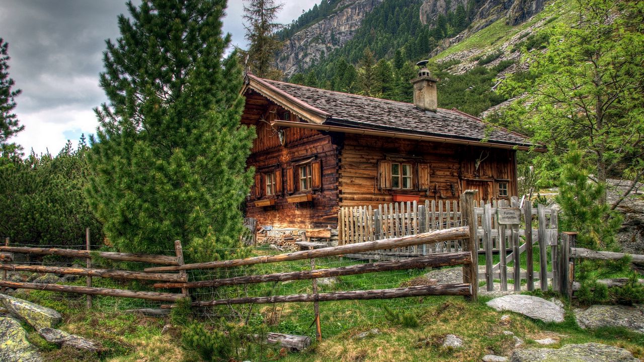 Обои дом, австрия, альпы, деревянный забор, пейзаж