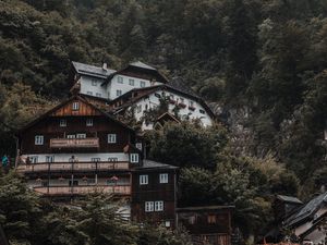 Превью обои дом, деревья, гора, склон, лес, здание