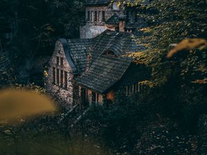 Превью обои дом, деревья, кусты, лес