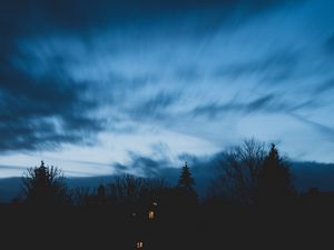 Превью обои дом, деревья, ночь, небо, очертания, сумерки