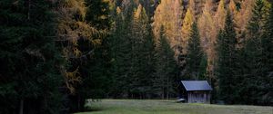 Превью обои дом, деревья, скала, рельеф