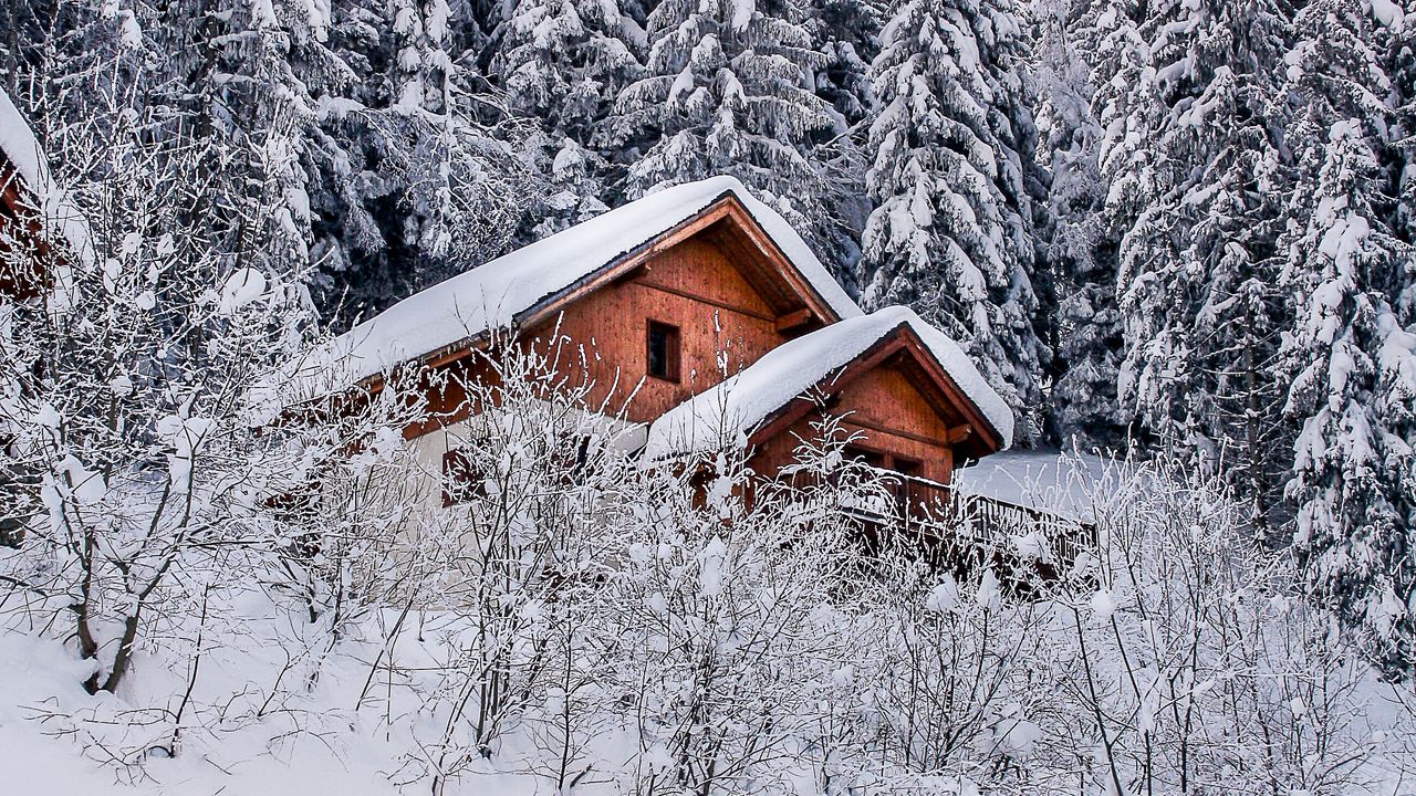 Обои дом, деревья, снег, зима, природа