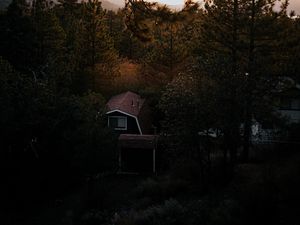 Превью обои дом, деревья, вид сверху, лес, природа