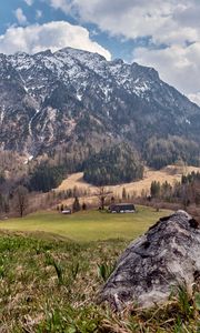 Превью обои дом, долина, камень, гора