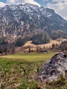 Превью обои дом, долина, камень, гора