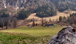 Превью обои дом, долина, камень, гора