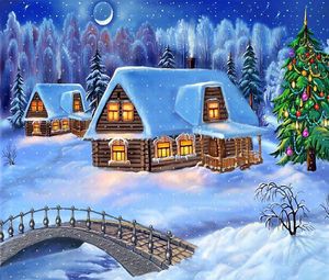 Превью обои дом, елка, снег, зима, новый год, мост, рождество, открытка