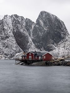 Превью обои дом, горы, остров, море, снег
