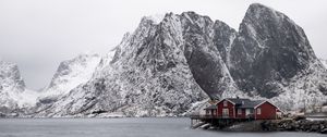 Превью обои дом, горы, остров, море, снег