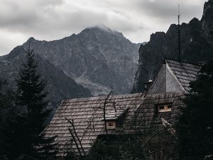 Превью обои дом, горы, природа, деревья, трава