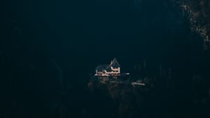 Превью обои дом, горы, вид сверху, тень, темный