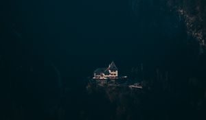 Превью обои дом, горы, вид сверху, тень, темный