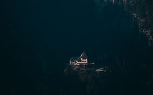 Превью обои дом, горы, вид сверху, тень, темный