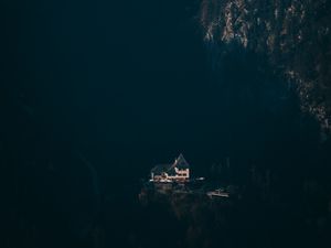 Превью обои дом, горы, вид сверху, тень, темный