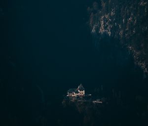Превью обои дом, горы, вид сверху, тень, темный