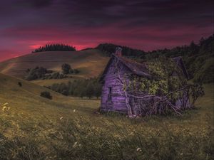 Превью обои дом, холмы, природа, сумерки