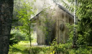 Превью обои дом, лес, деревья, природа, дым