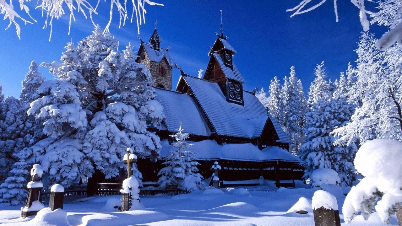Обои дом, лес, деревья, снег, зима
