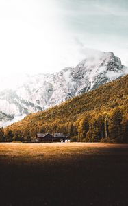 Превью обои дом, лес, горы, лужайка, природа